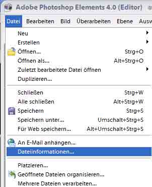 Menüpunkt Dateiinformationen