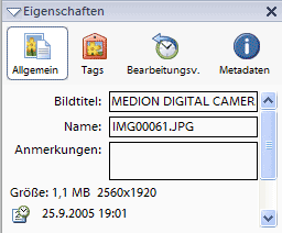 Das Eigenschaften-Fenster für Dateien im Elements