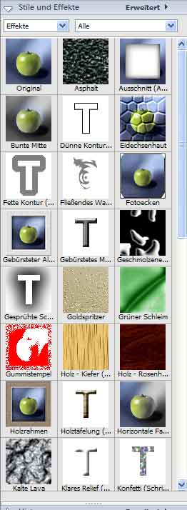 Stile und Effekte Palette